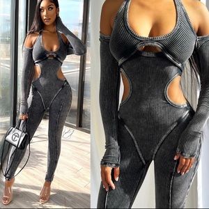 EdgebyKS Demi Mineral Washed Cutout Jumpsuit